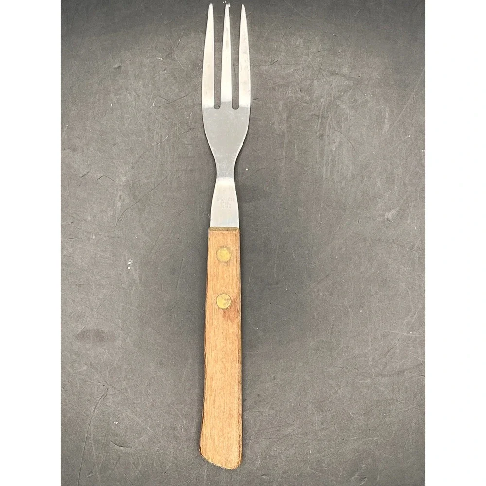 Vtg Japan Stainless Steel Granny Fork With Wood Handle-7.5